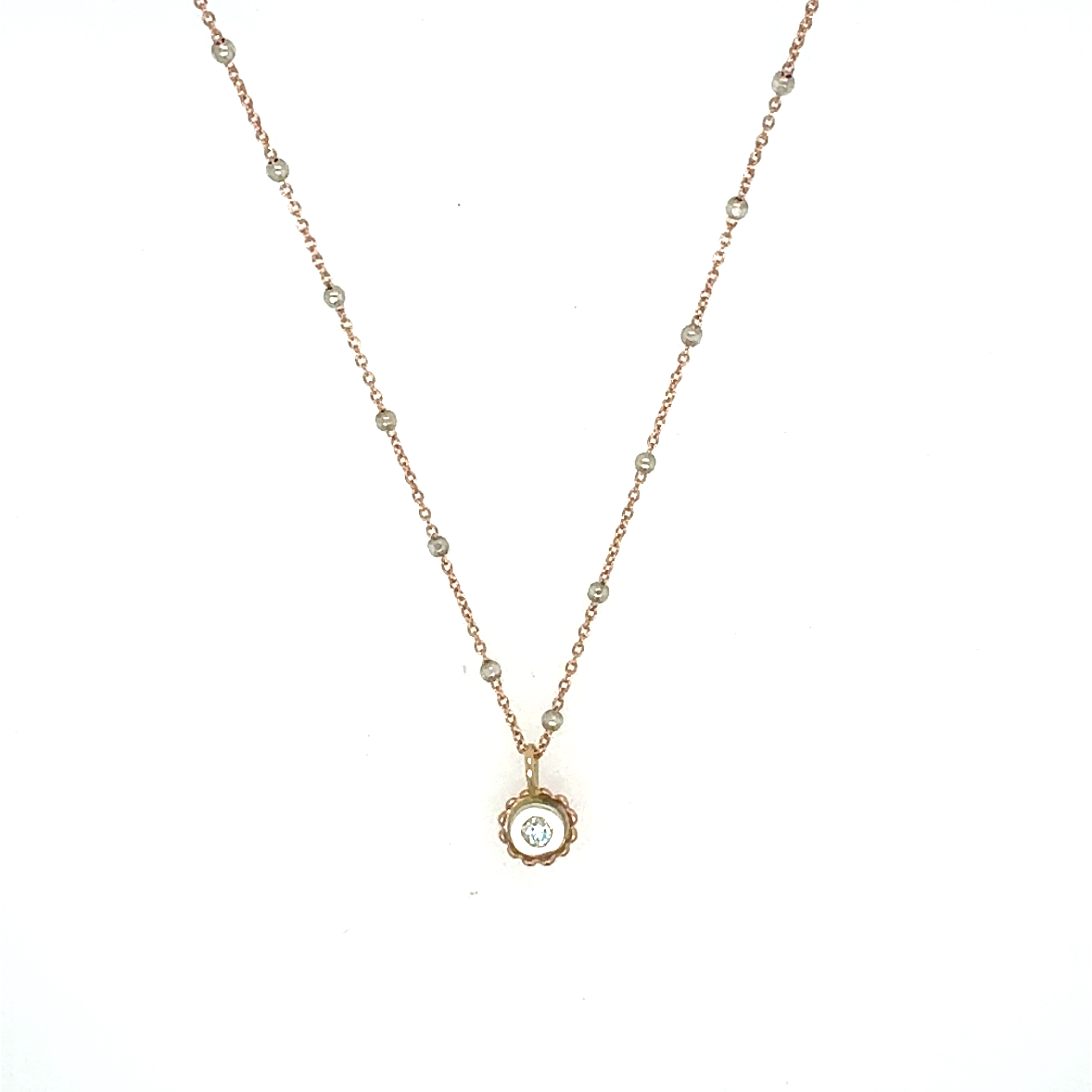 Image of 14k Rose Gold Pendant with Sterling Bezel with 10 pt Diamond Necklace, 14k Rose Gold Fill and Sterling - Trunk Show by  