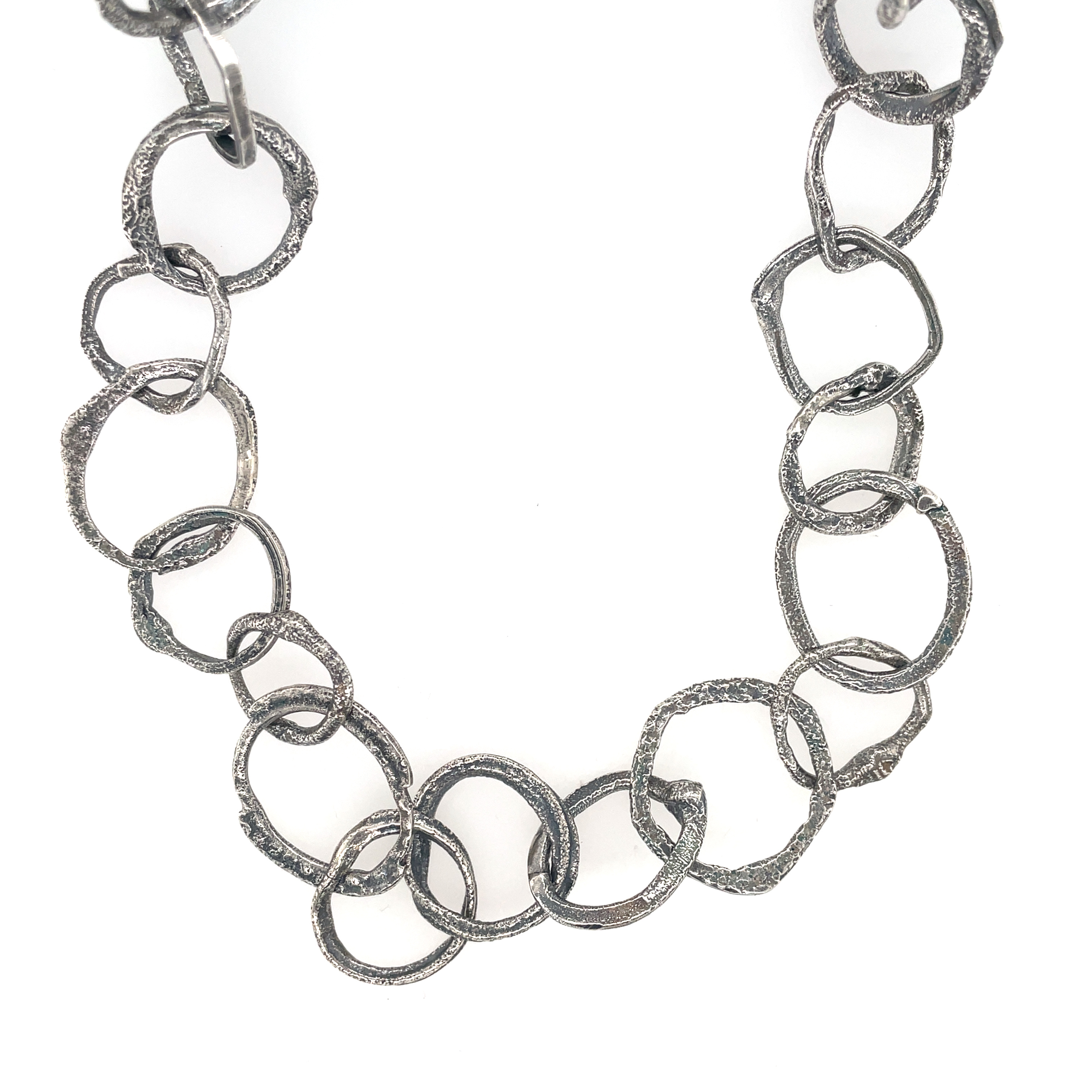 Organic Oxidized Silver Circle Linked Necklace