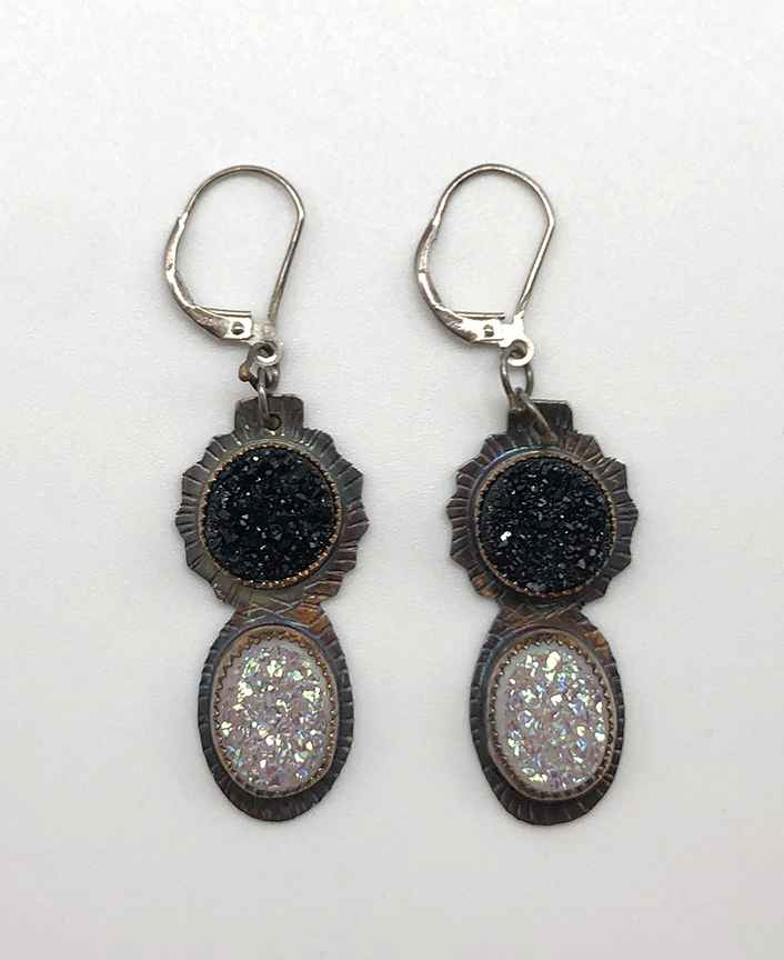 Image 1 for Earrings Sterling Silver and Black & White Quartz Druzy Earrings Sterling Silver and Black & White Quartz Druzy
