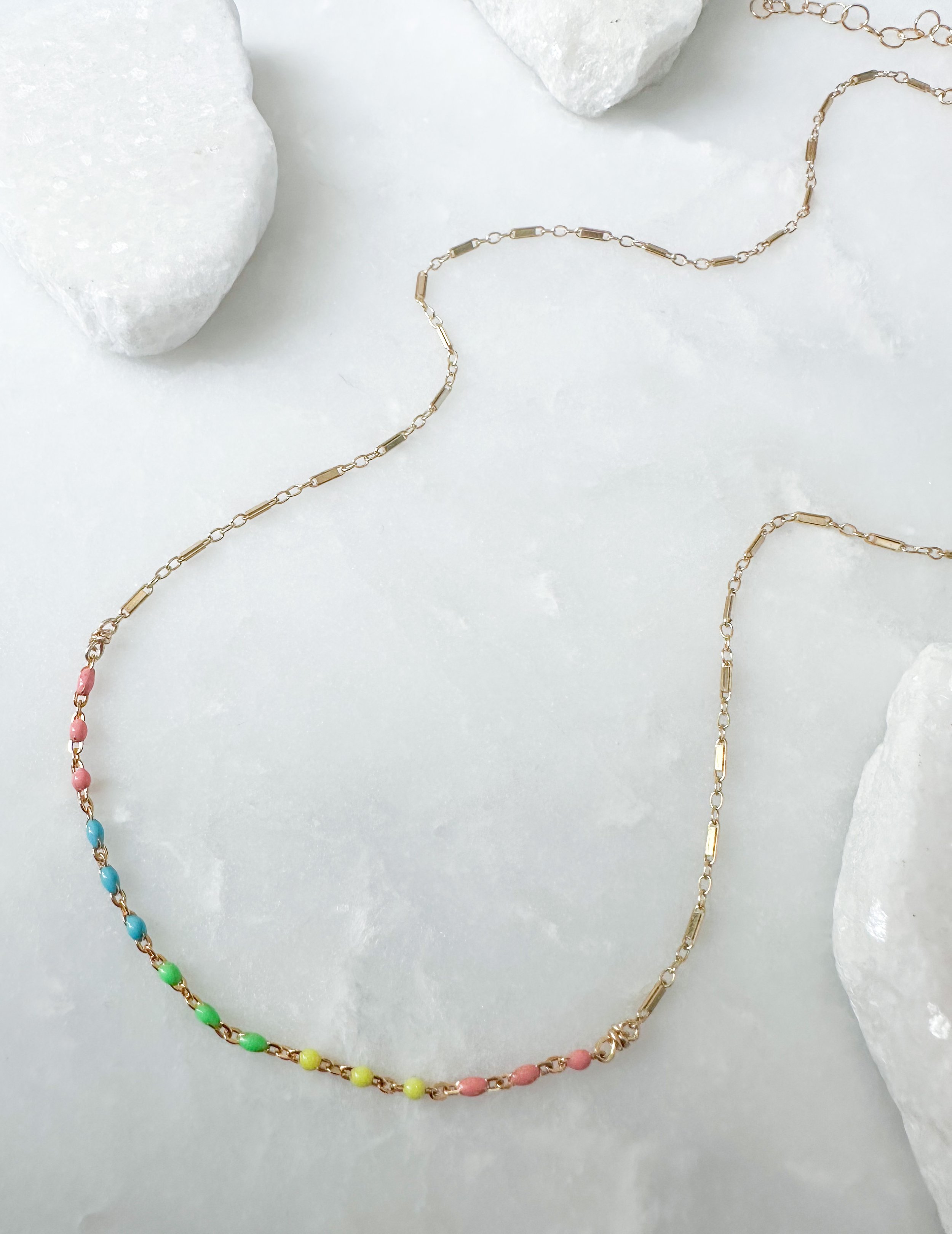 Image of Enamel Centered Bar Link Chain Necklace - 14k Gold Fill - Trunk Show by  RACH B Jewelry