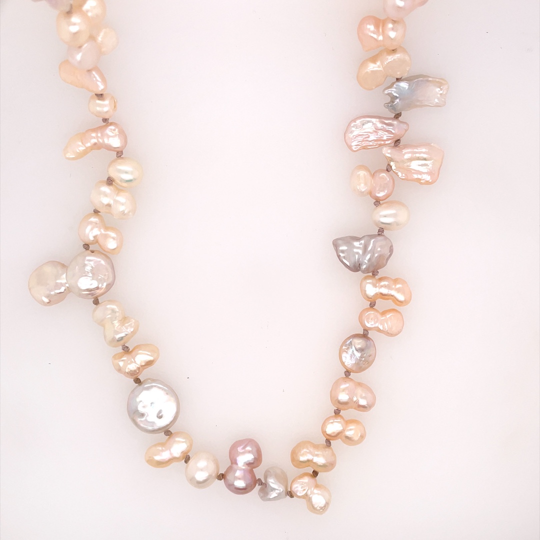 Pearl Necklace - Various Shapes and Sizes and Twin Pearls in Peach Tones