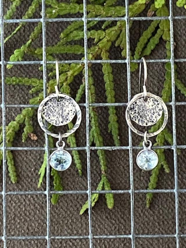 Image of Circle Stick SS Blue Topaz Earrings by Michelle Zjala Winter