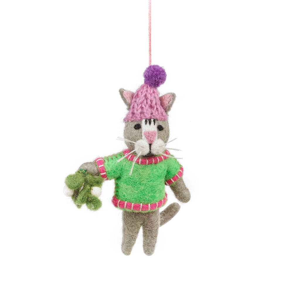 Image of Mistletoe Meows Christmas Cat - Handmade Felt Ornament by  Felt So Good
