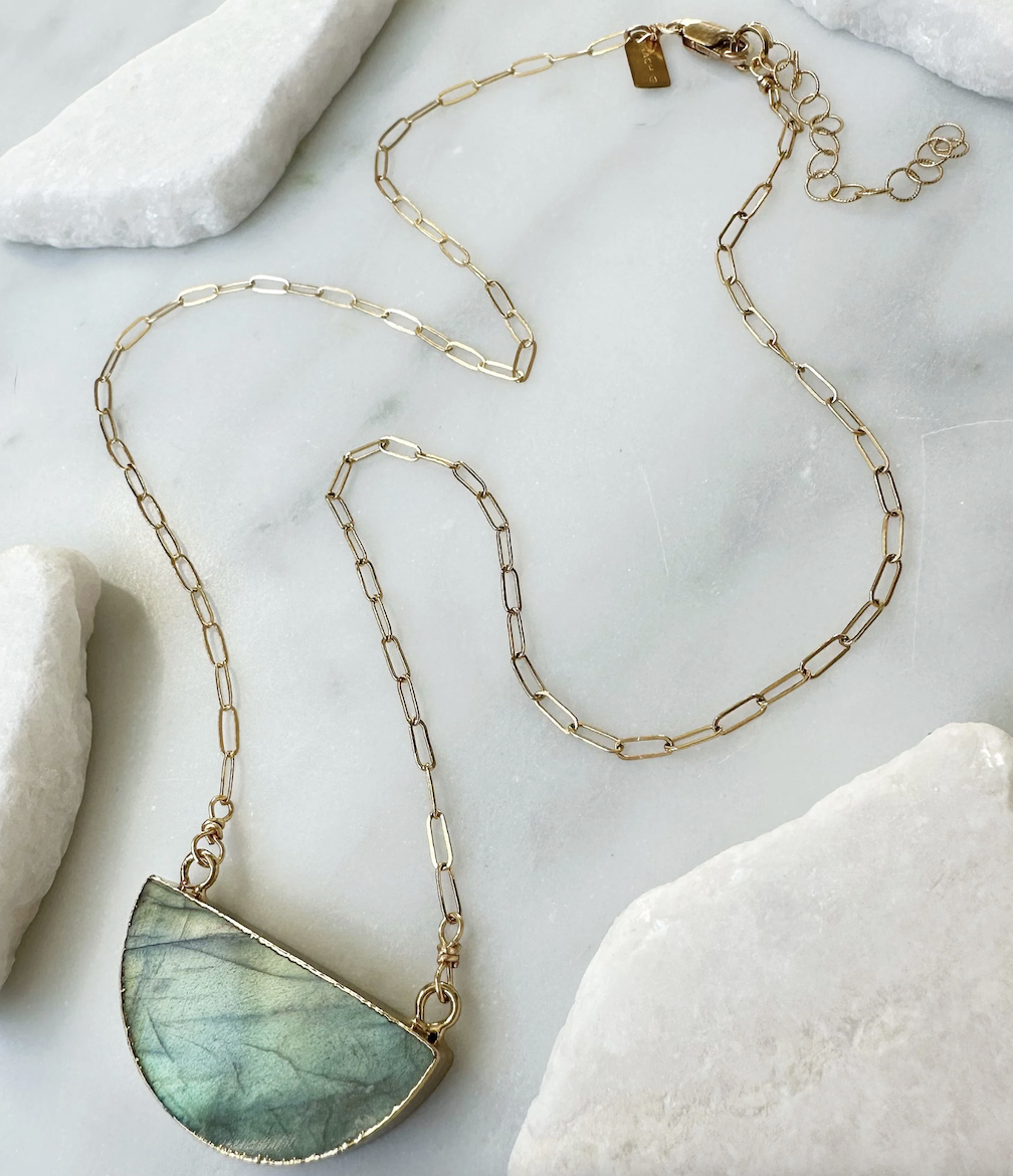 Image of Labradorite Half Moon Pendant Short Necklace - 14k Gold Fill - Trunk Show by  RACH B Jewelry