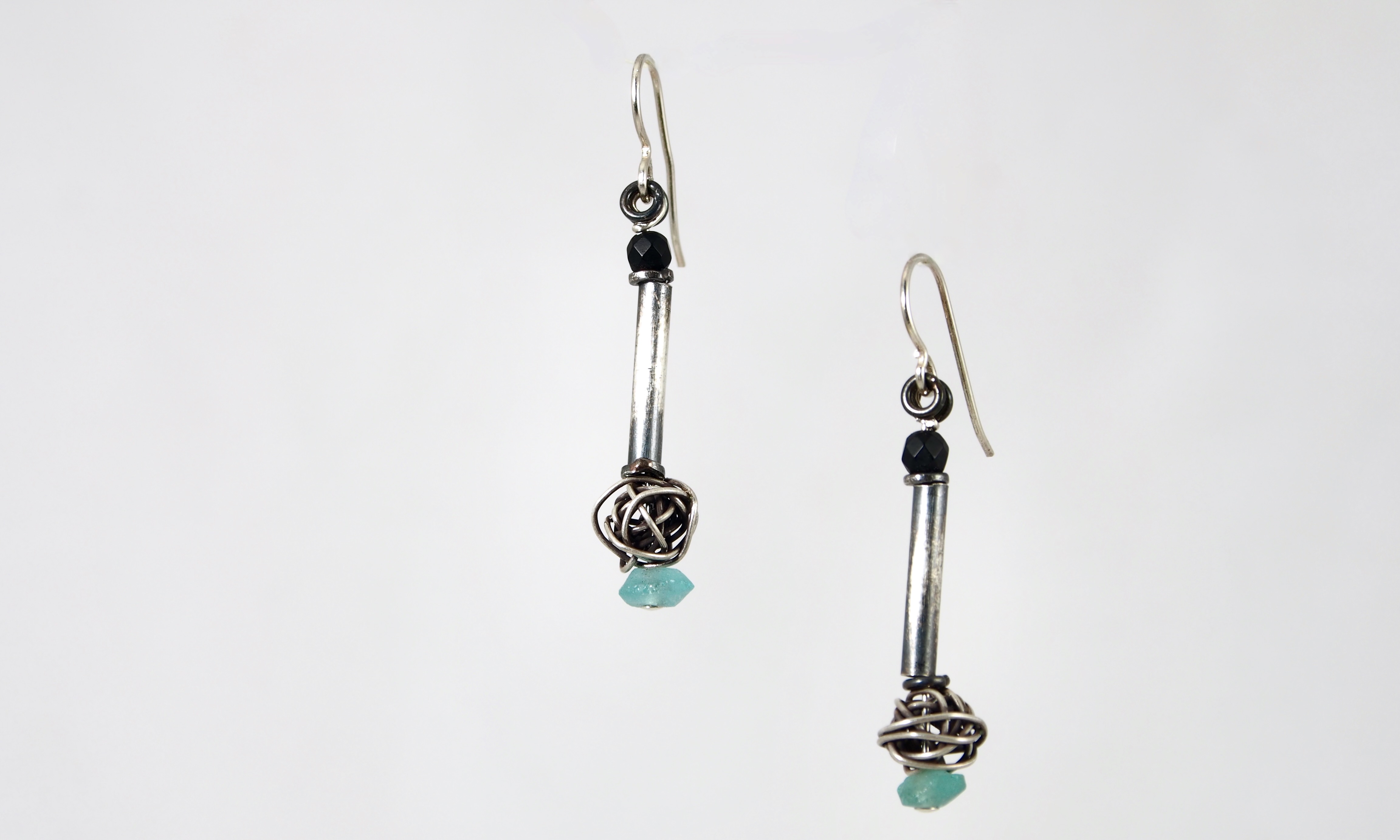 A Piece of History Earrings - Oxidized Silver/Ancient Roman Glass