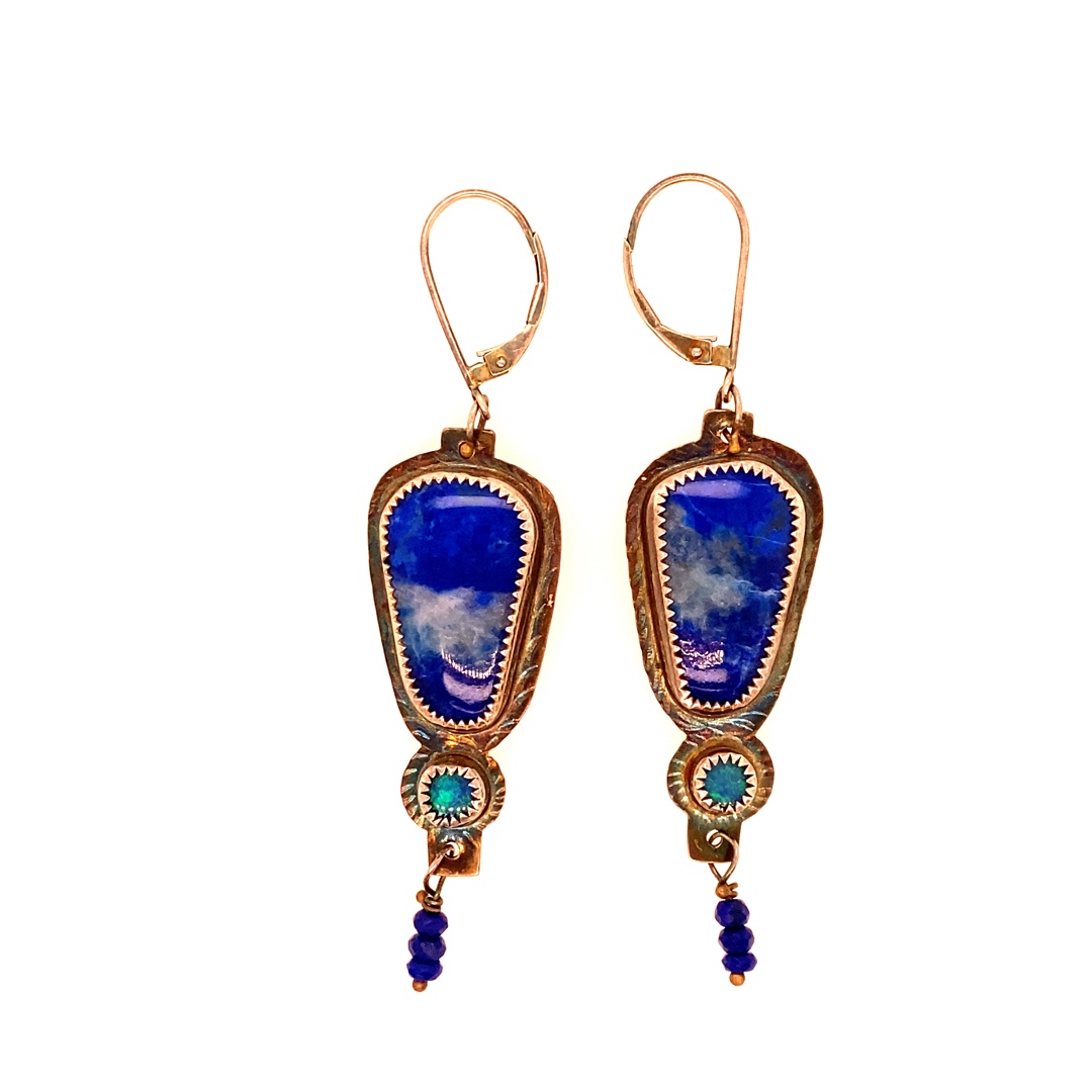 Lapis Lazuli, Opal and Sterling Earrings
