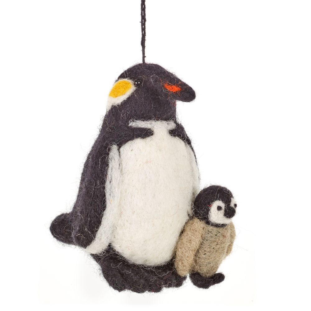 Snuggly Penguins - Handmade Felt Ornament