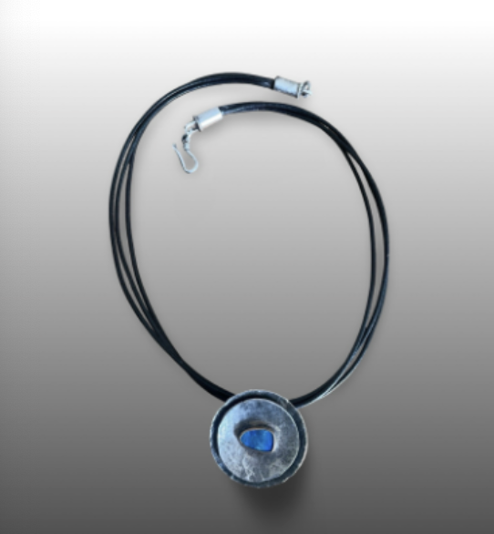 Image of Hammered, Stacked Silver Opal Pendant by Pam Sable