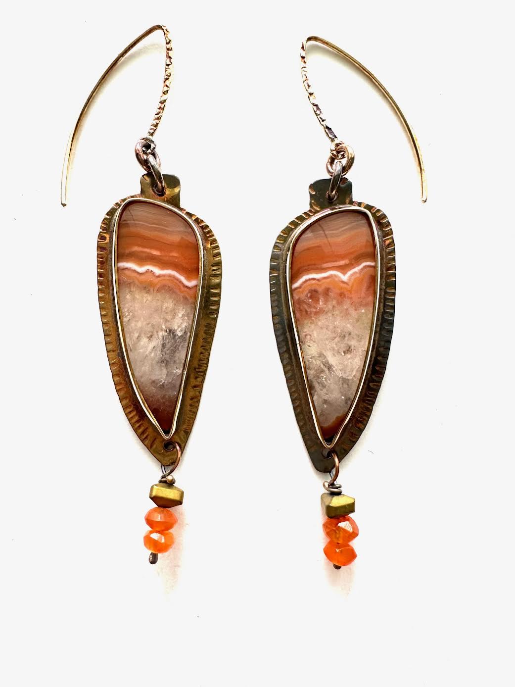 Image of Sterling Silver, Fine Silver Bezel, Carnelian Agate, and Carnelian Drop Earrings by Julie Shaw