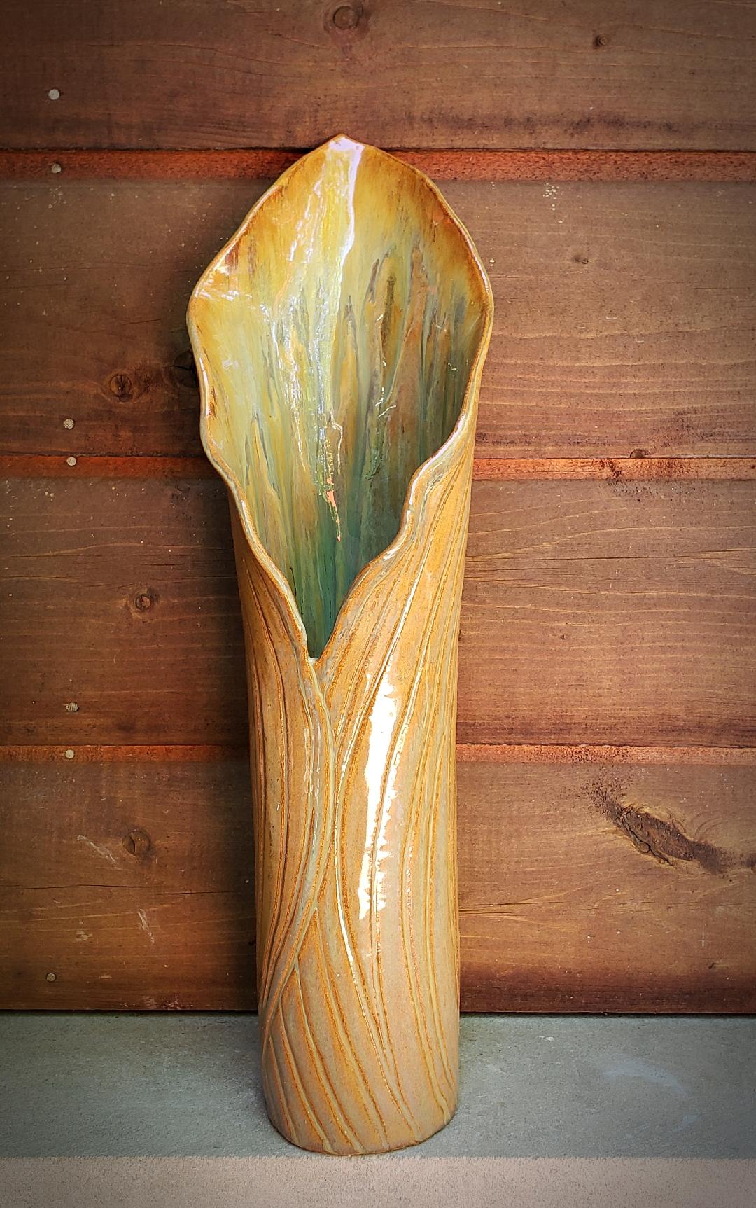 Gold/Teal Leaf Vase