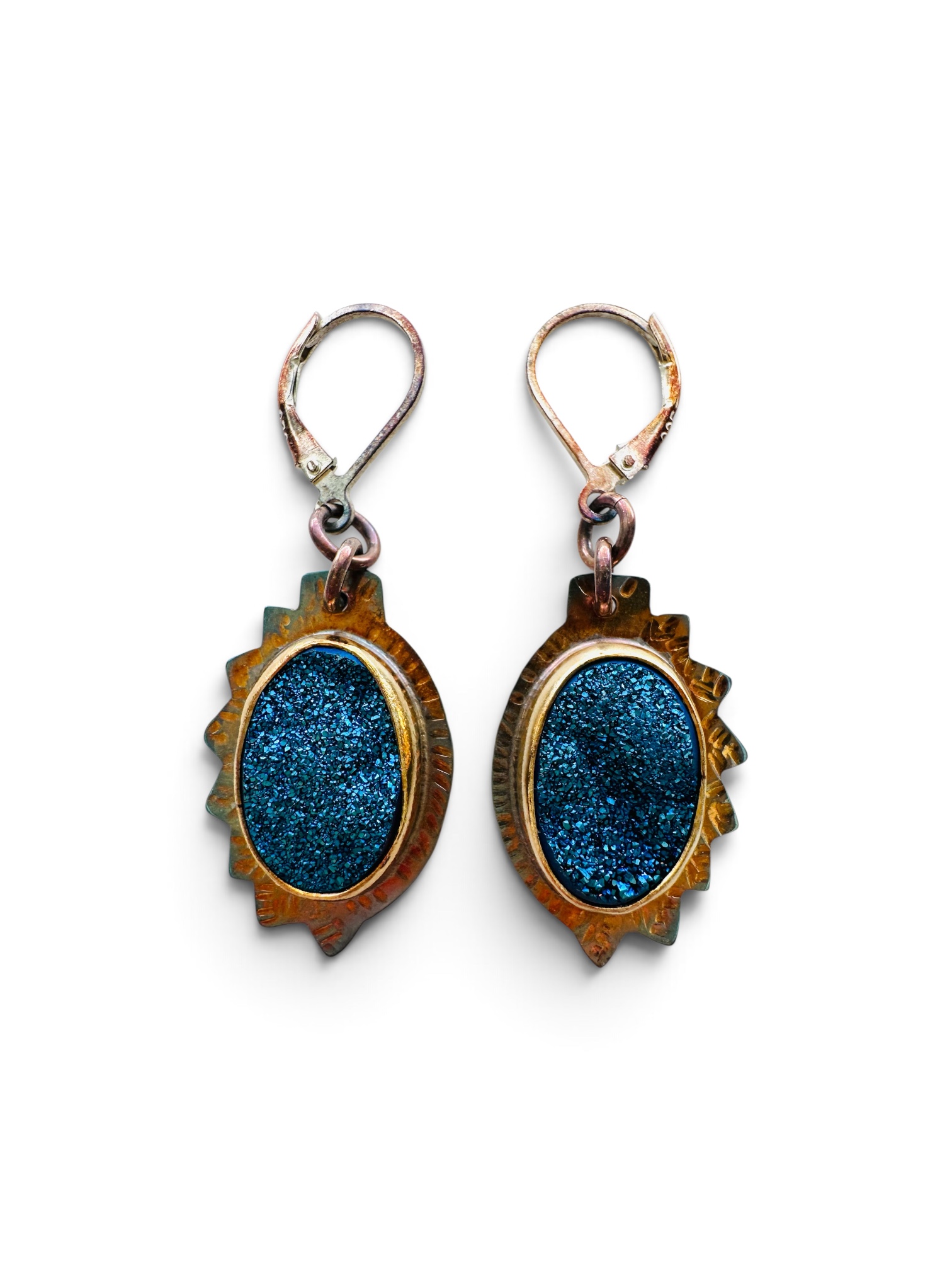 Image of 1 Sterling Silver, Fine Silver Bezels and Titanium Electric Blue Druzy Earrings with Sterling Silver Lever Wires by  