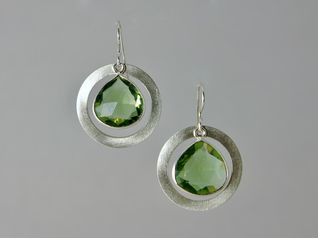 Floating Green Amethyst Drop Earrings in Sterling Silver and Green Amethyst