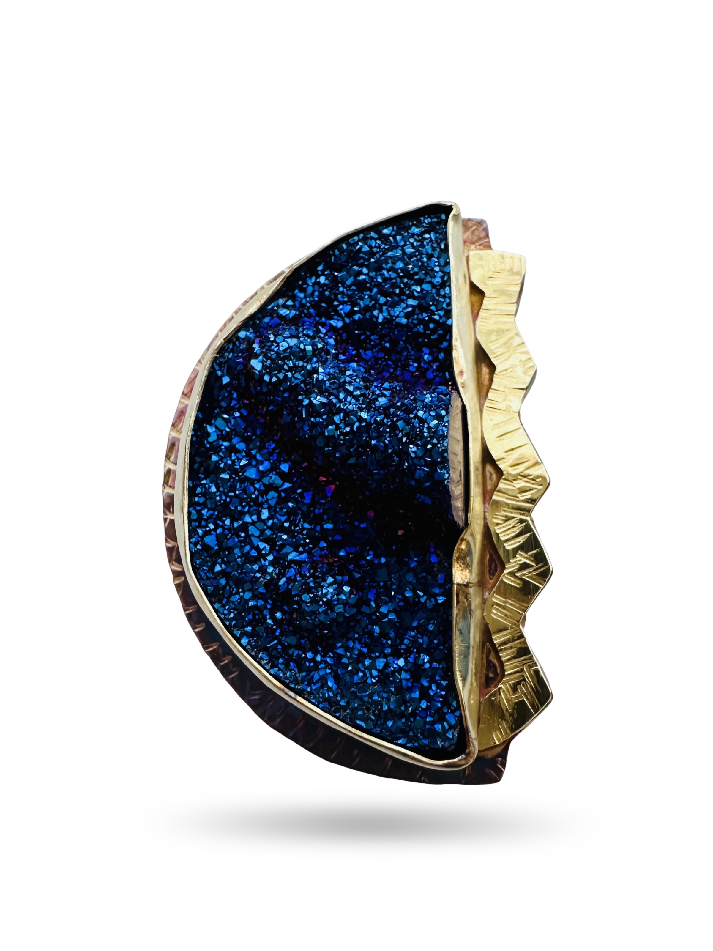 Image of 2 Sterling Silver, Fine Silver Bezels, and Electric Blue Druzy (color from Titanium) Ring - Size 9 by  