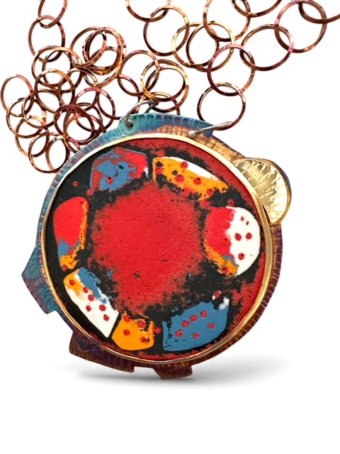 Image of 7 Sterling Silver, Fine Silver Bezel, 18k Gold, and Enamel with a Matte Finish Necklace with Sterling Silver and a Lobster Clasp by Julie Shaw