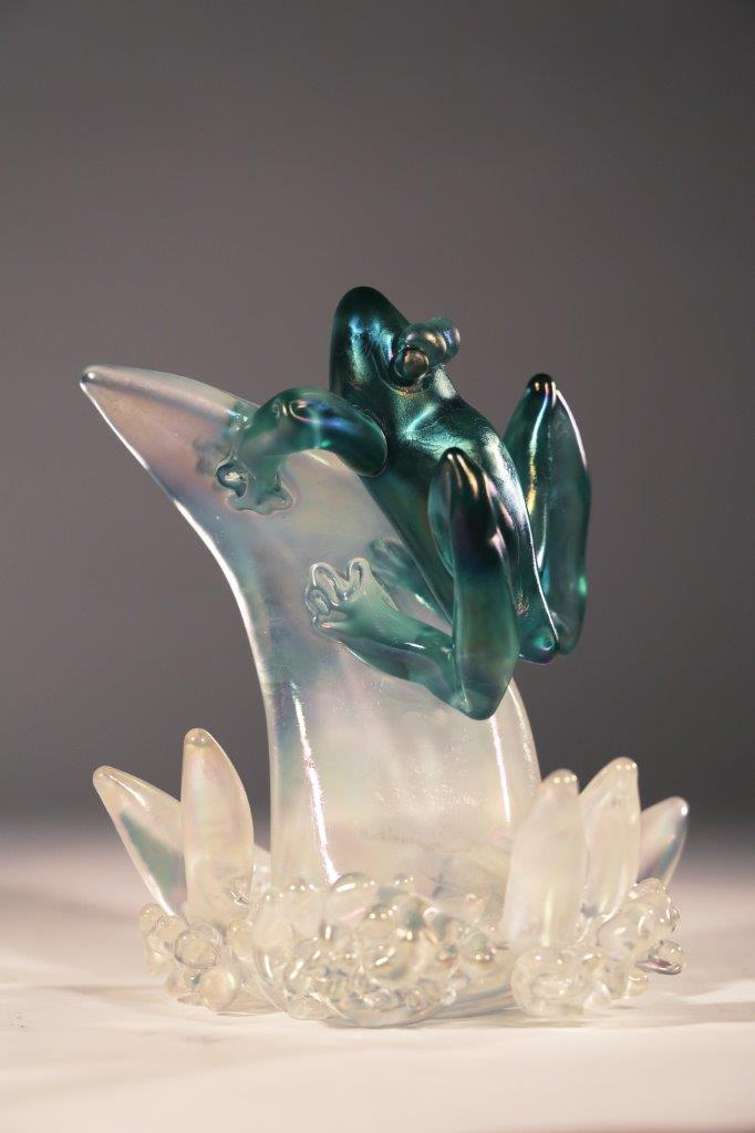 Iridescent Green Frog on Crystal