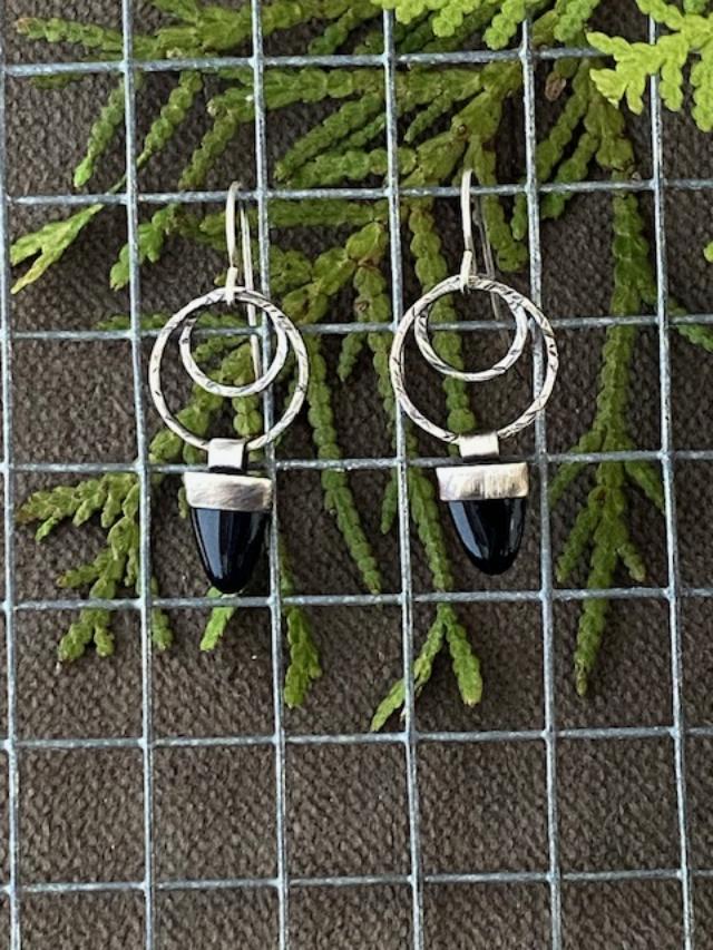 Image of Circle Stick SS Black Onyx Earrings by Michelle Zjala Winter