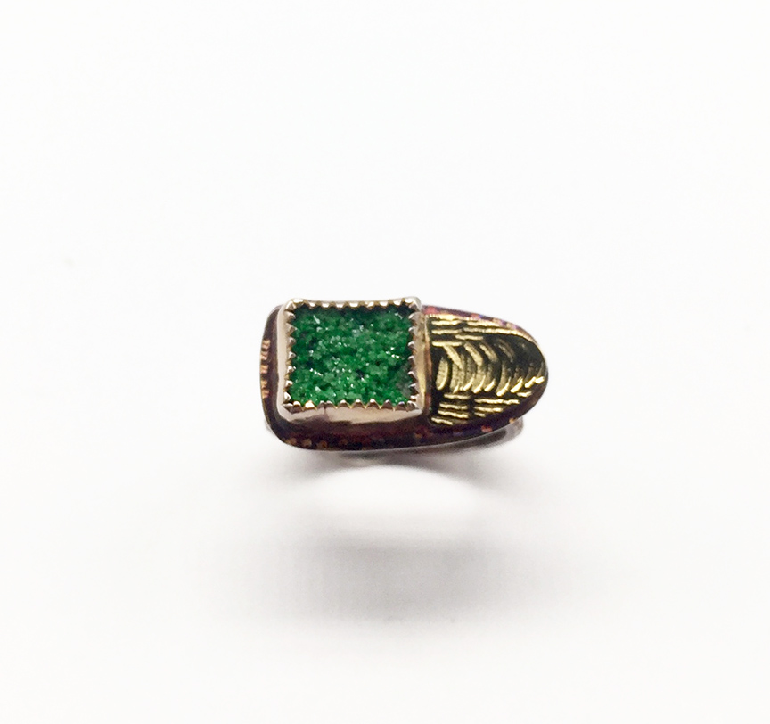 Image 1 for Uvarorite (Green Garnet), Sterling and 22k Ring Size 7 1/2 Uvarorite (Green Garnet), Sterling and 22k Ring Size 7 1/2