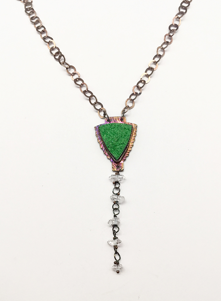 Uvararite (Green Garnet), Herkimer Diamond Crystals and Sterling Necklace