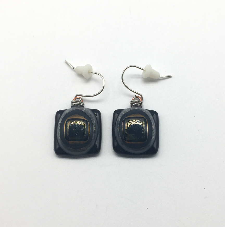 Metallic Square Fused Glass Earrings