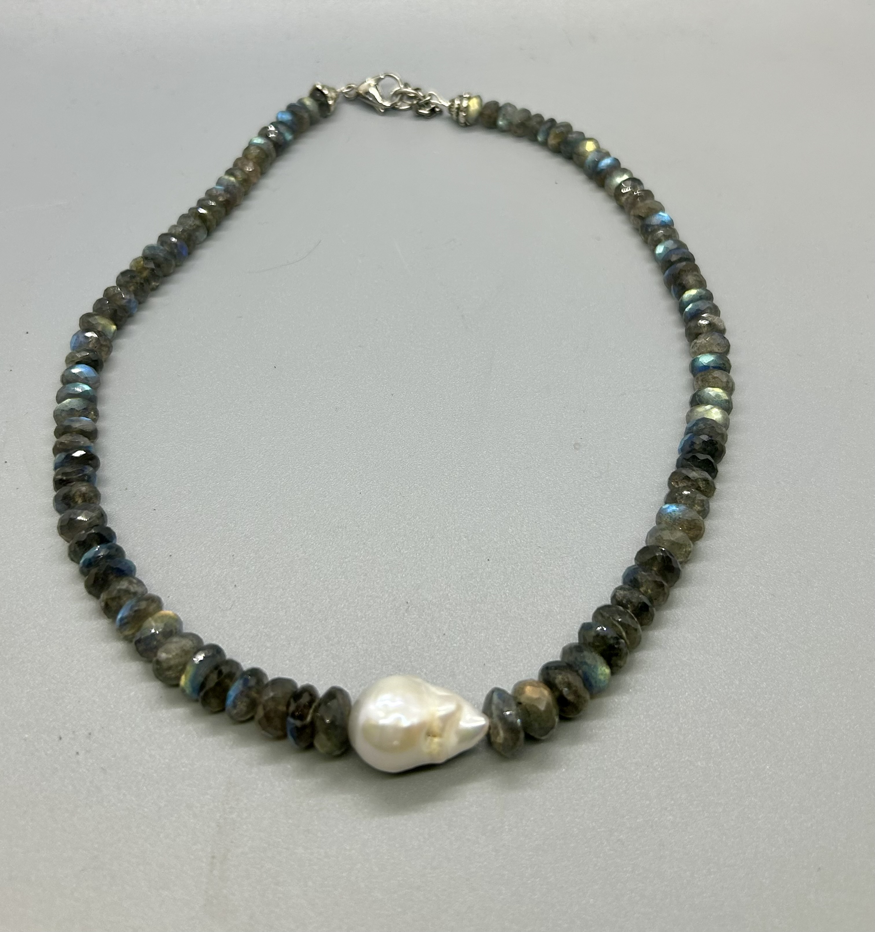 Image of Labradorite and Large Baroque Pearl Center Necklace by Olga Ganoudis