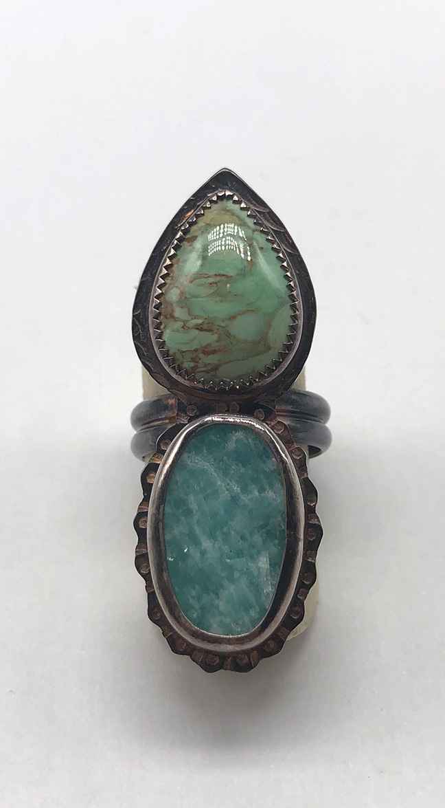 Image 1 for Sterling, Varisite and Natural Surface Amazonite Ring - Size 7 1/4 Sterling, Varisite and Natural Surface Amazonite Ring - Size 7 1/4