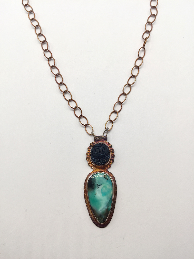 Image 1 for Acid Etched Black Onyx, Blue Opal Displaced Petrified Wood Necklace Acid Etched Black Onyx, Blue Opal Displaced Petrified Wood Necklace