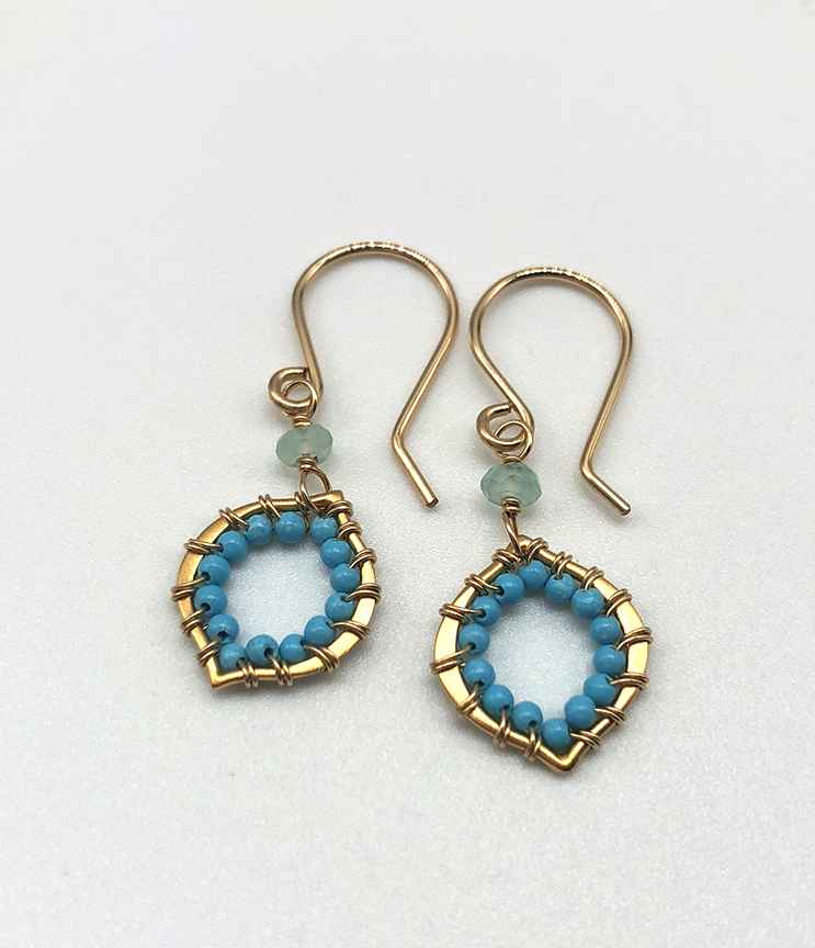 Turquoise Wrapped Earrings with Chalcedony Rondelle Earrings