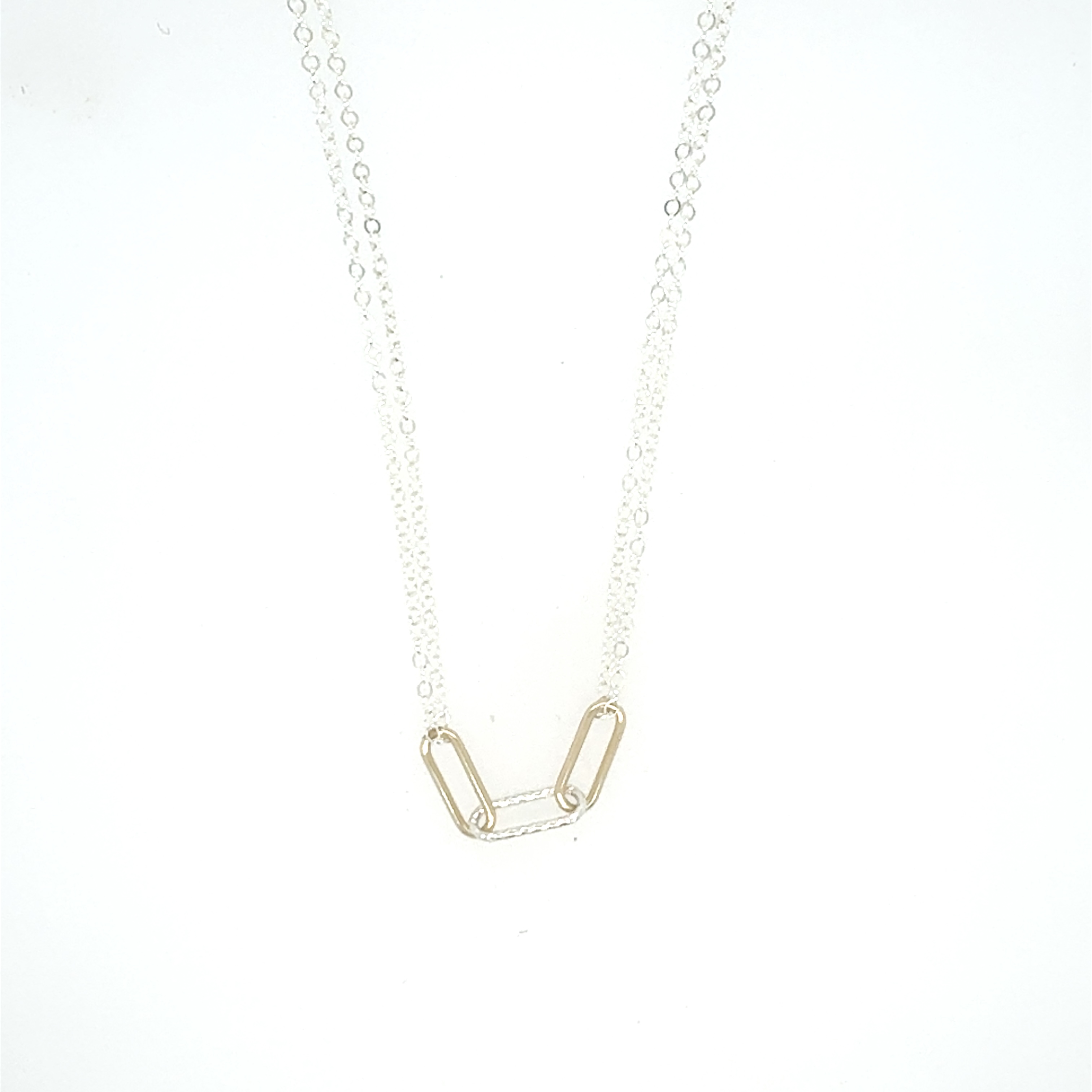 Image of Double Layer Sterling Chain with Alternating Three Links Center Necklace - Trunk Show by  RACH B Jewelry