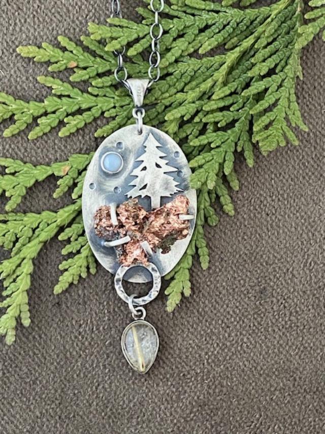Image of Raw Copper, Agate, Rutilated Quartz, and SS Necklace by Michelle Zjala Winter