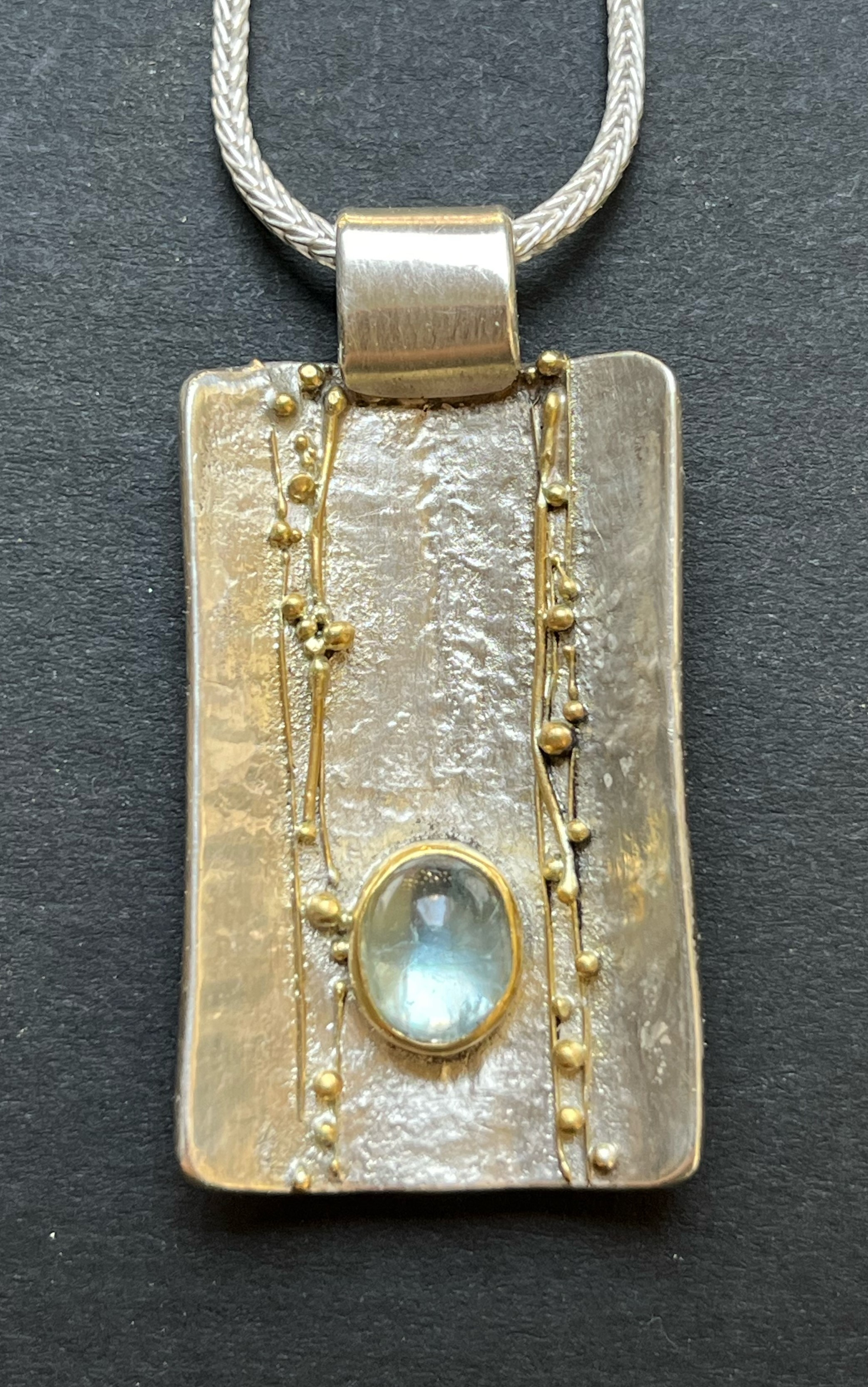Waterfall Necklace 38x25 mm Sterling Silver, 22k Gold Aquamarine, 8x6mm 22