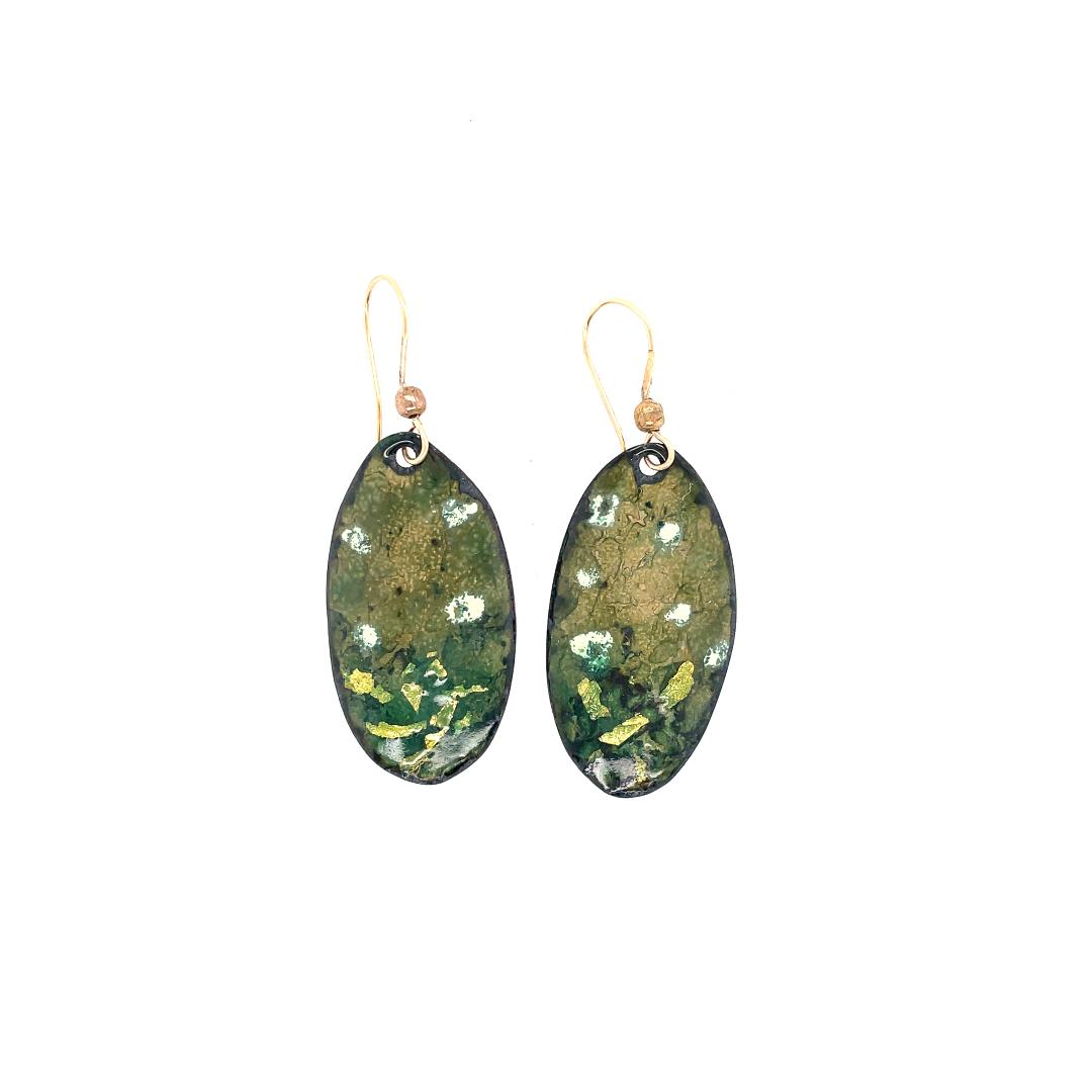 Long Ovals, Green Gold with Gold Plated Hooks