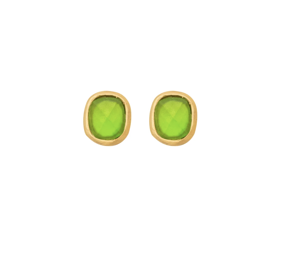 Image of Square Faceted Glass Post Earrings in Green by Michael Vincent Michaud