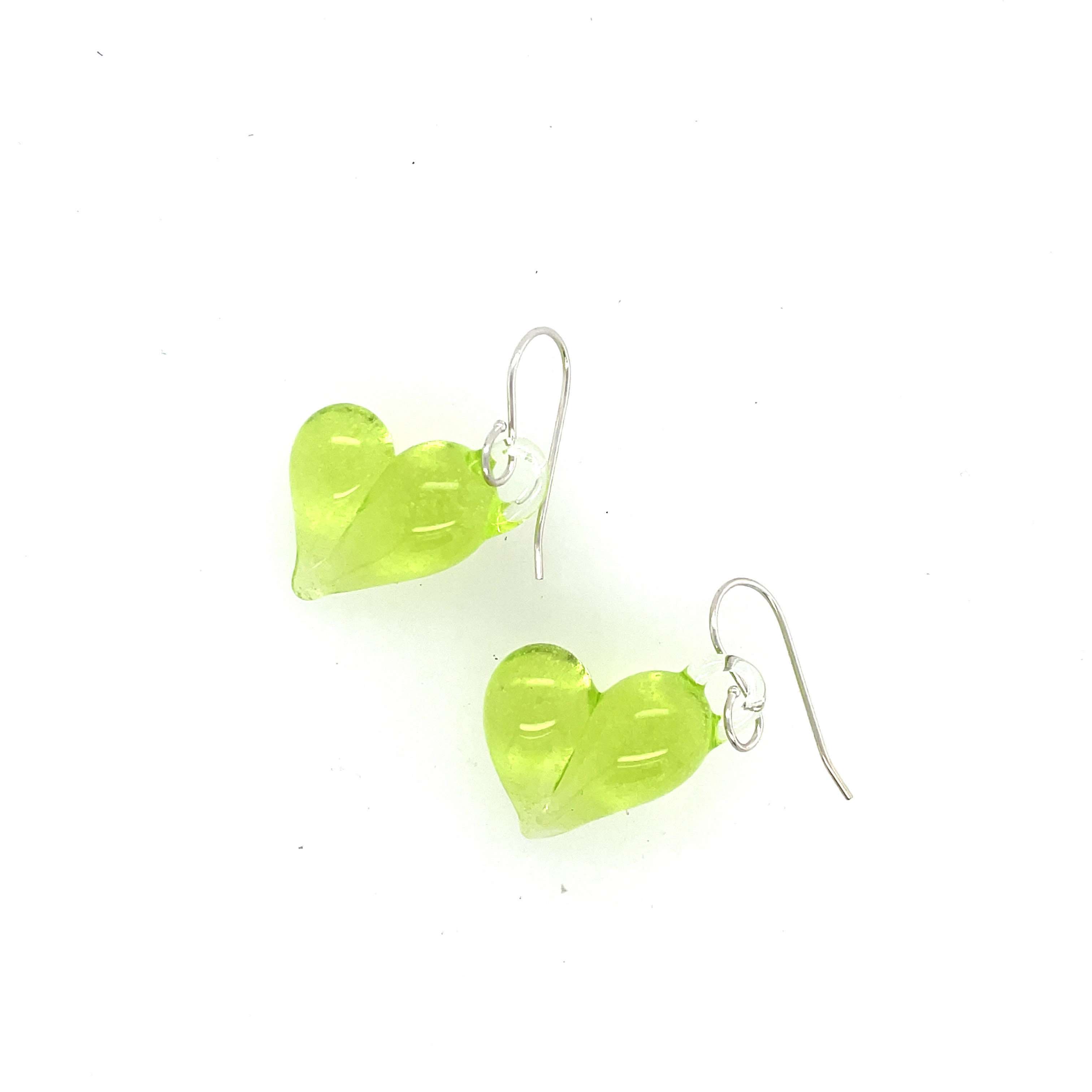 Lime Green Heart Earrings on Sterling Silver Wires