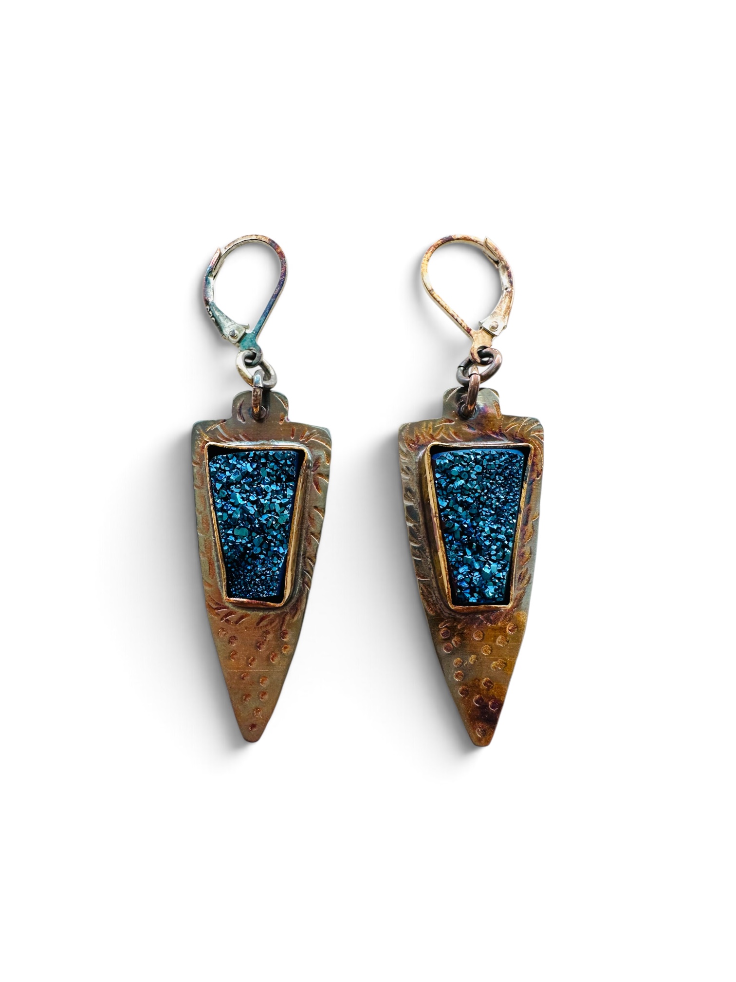 Image of 1 Sterling Silver, Fine Silver Bezels, and Titanium Electric Blue Druzy Earrings with Sterling Silver Lever Wires by  