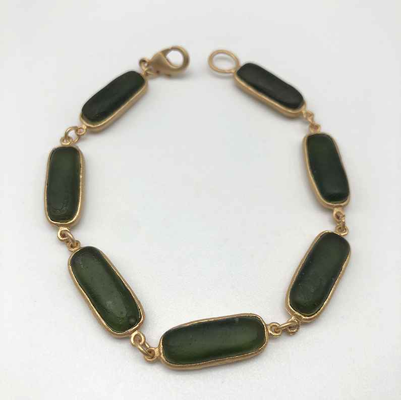 Image 1 for Rectangle Bracelet, Bronze and Cast Glass, 7 1/2 Rectangle Bracelet, Bronze and Cast Glass, 7 1/2