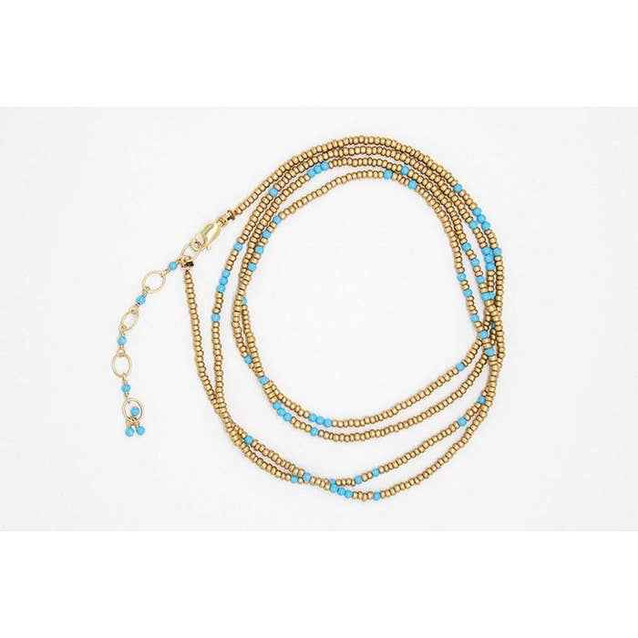 Turquoise and Gold Seed Bead Bracelet/Necklace