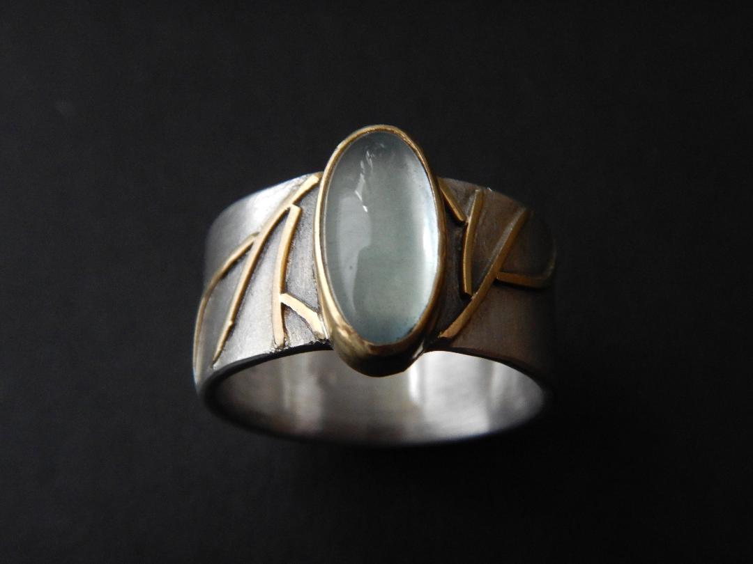 Branches Ring in Sterling Silver, 22k Gold with Aquamarine (2.8ct) - Size 7