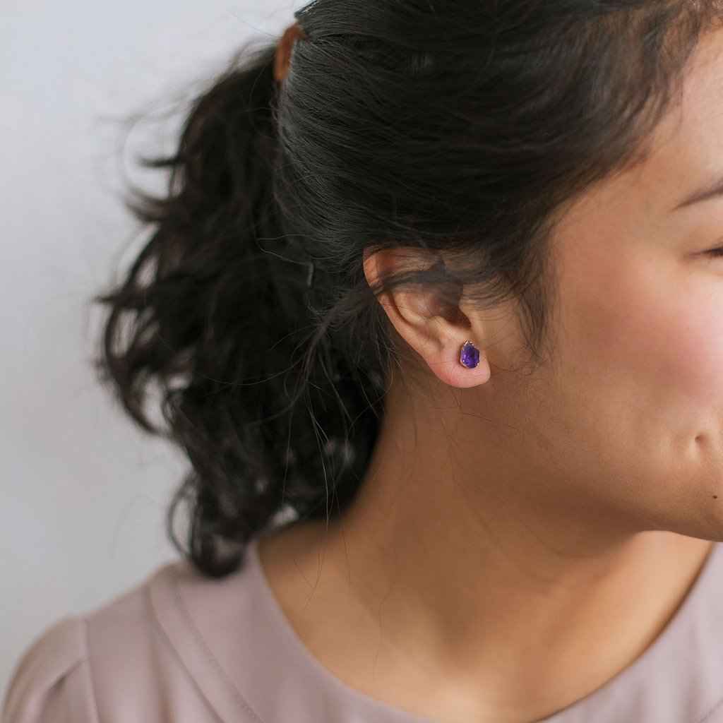 Amethyst Stud Earrings Gold
