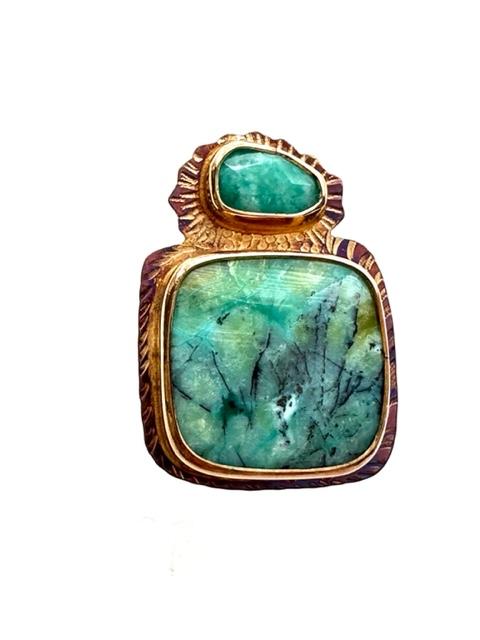 Sterling Silver, Faceted Amazonite, and Blue Opal Petrified Wood Ring ~ Size 7 1/2