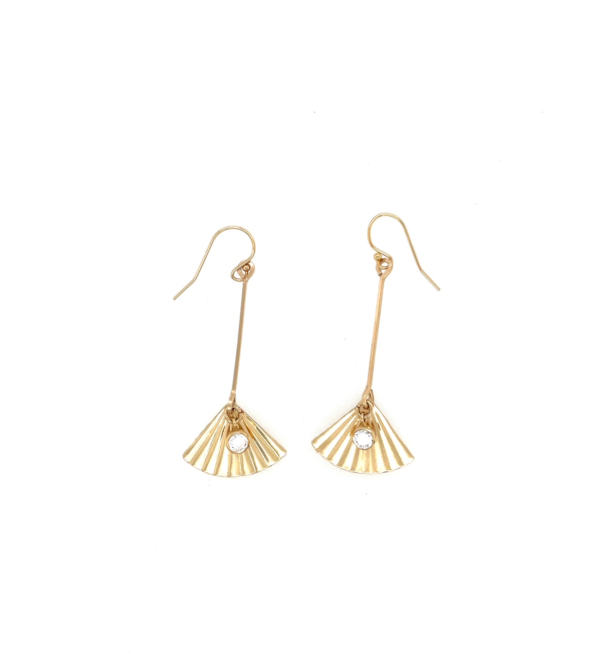 Image of Fan + Cubic Zirconia Bezel Charm Accent Bar Drop Earrings by  RACH B Jewelry