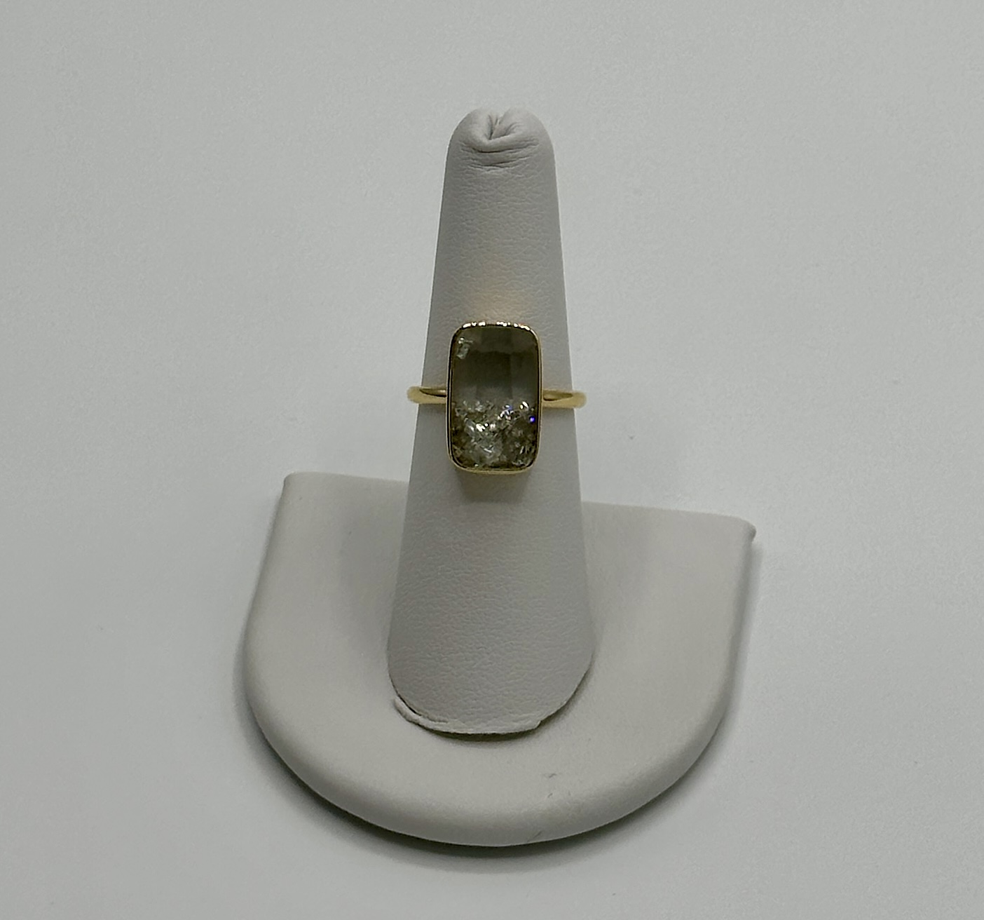 18 Karat Yellow, Gold, Shaker Ring, 1 Carat Diamond, Beveled Sapphire Top
