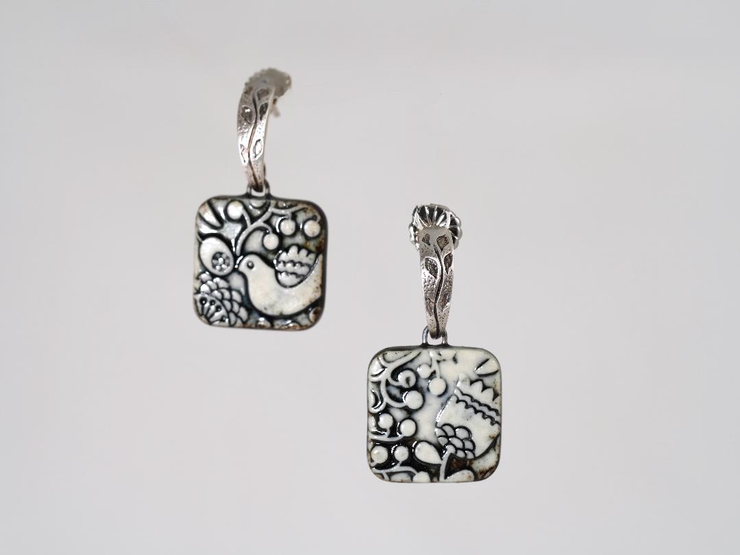 Image of Enamel Birds and Flower Earrings by Barbara Rand