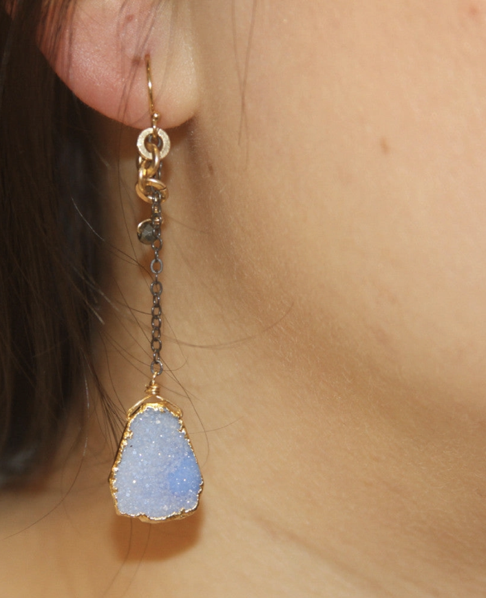 Druzy Azure Drops Earrings, Blue Druzy