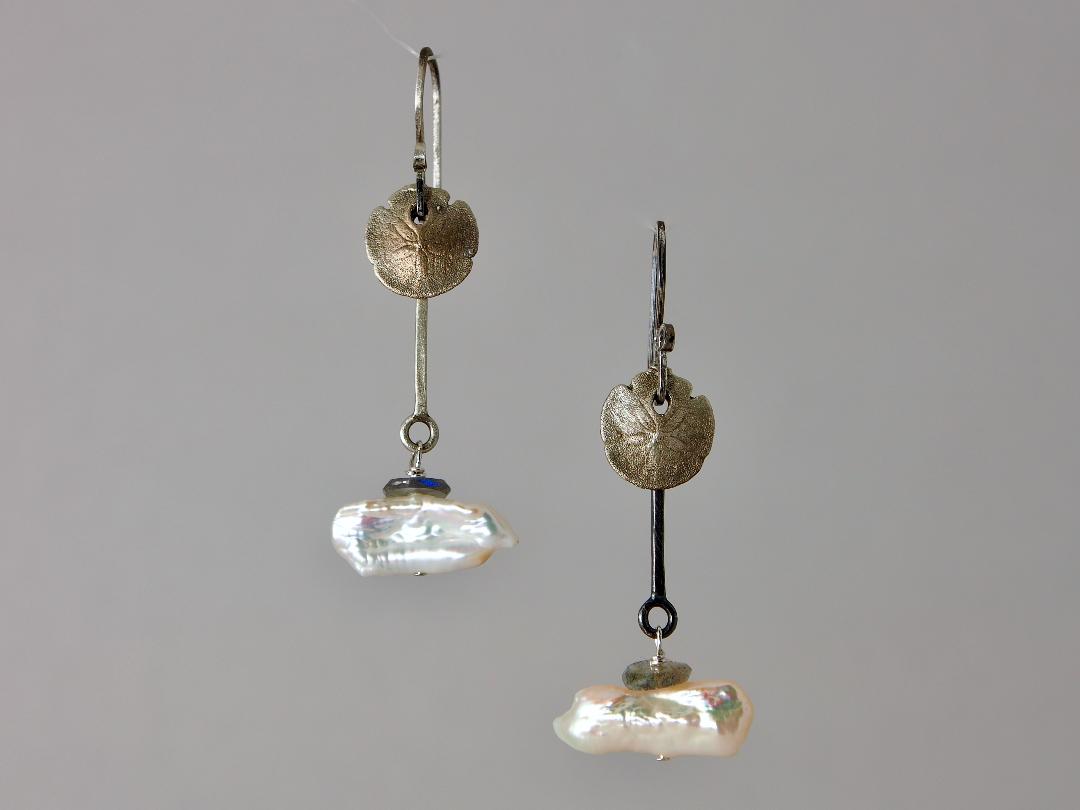 A Bit of the Sea Earrings in  Sterling Silver, Biwa Pearl and Labradorite