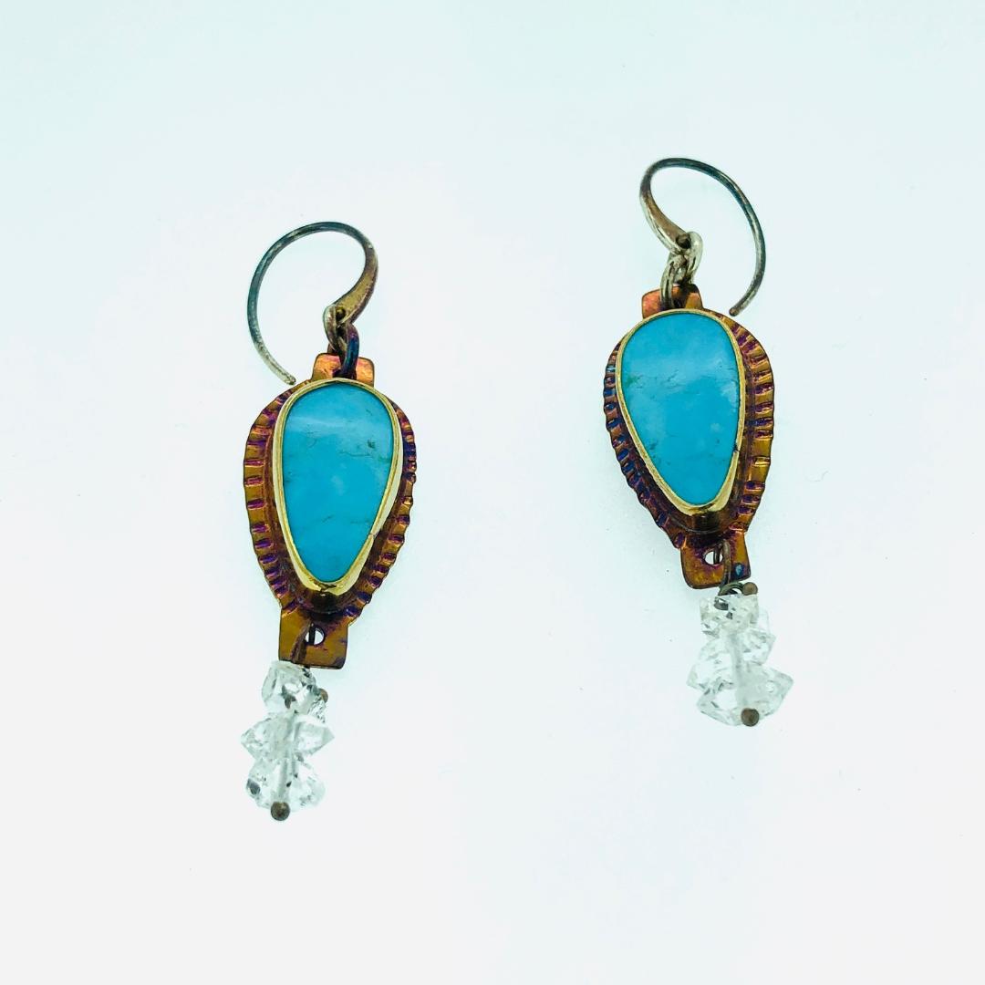 Image 1 for Kingman Mine Turquoise Earrings, Herkimer Kingman Mine Turquoise Earrings, Herkimer