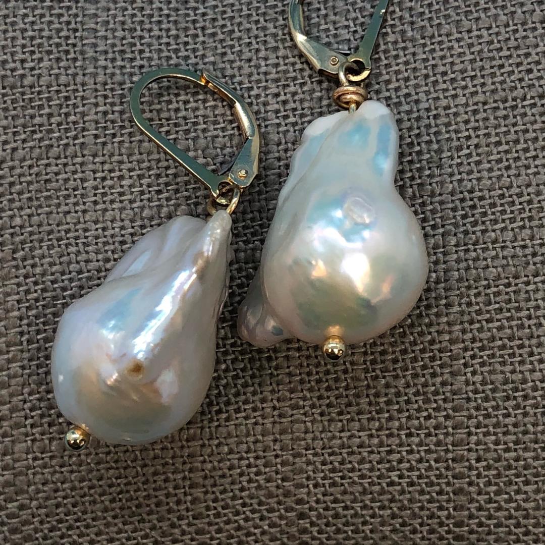 Baroque White Pearl Drop Gold Ear Wire