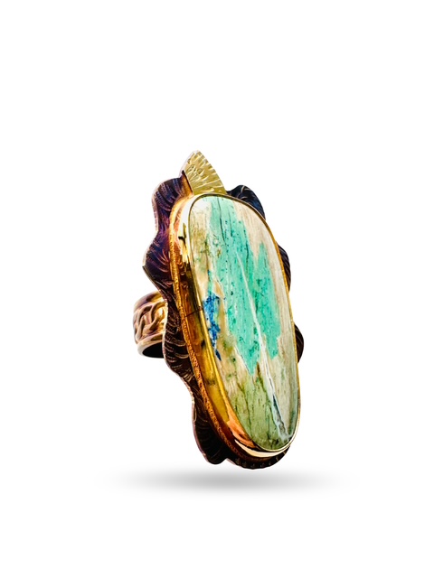 Image 3 for 2 Sterling Silver, Fine Silver Bezel, 18k Gold, and Colla Wood Ring - Size 7.5