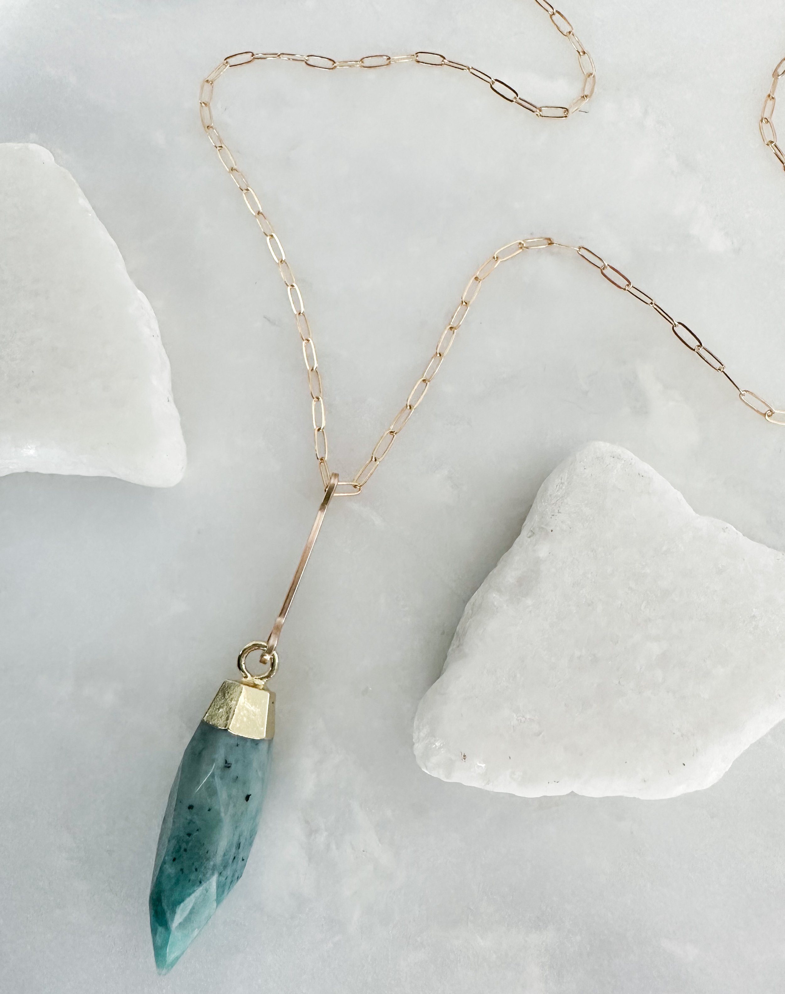 Image of Amazonite Y Bar Drop Necklace, 14k Gold Fill - Trunk Show by  RACH B Jewelry