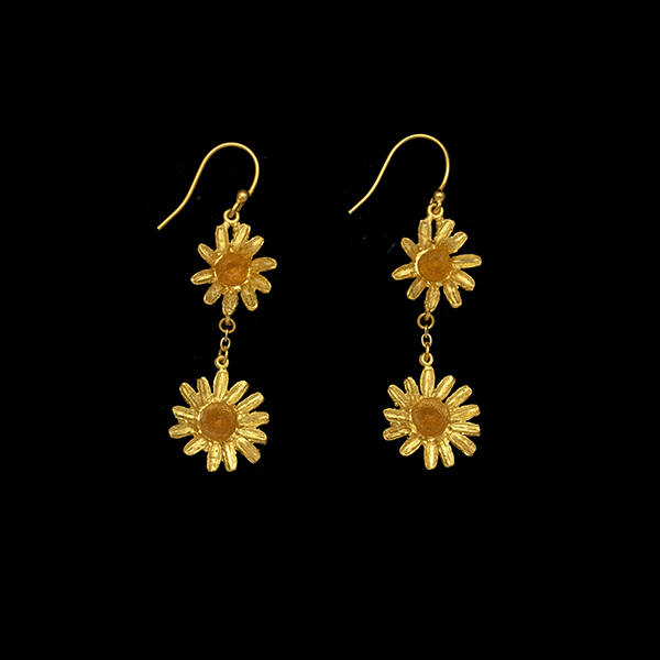 Golden Daisy Two Flower Wire Earrings