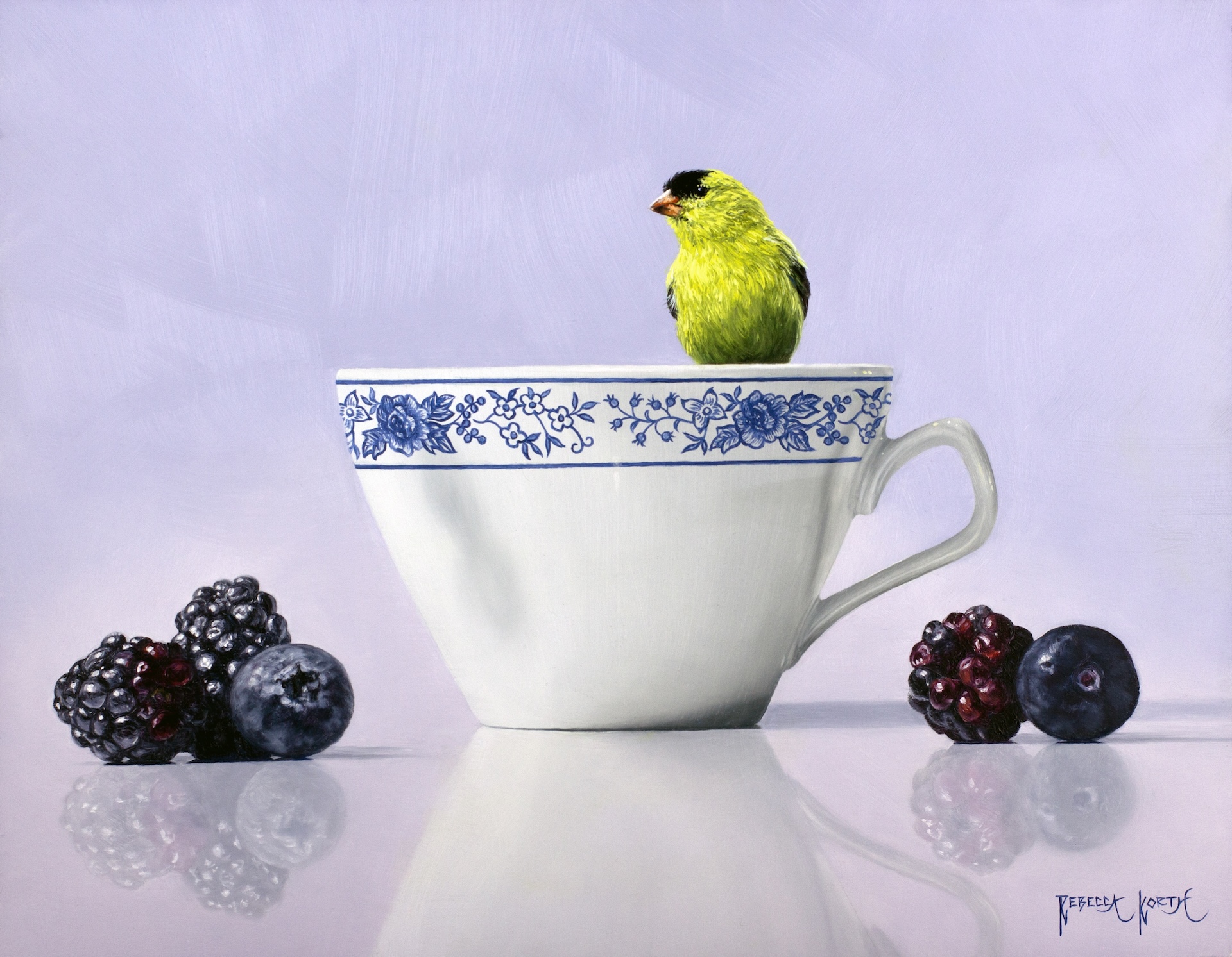 Image of Goldfinch, Black & Blueberries by Rebecca Korth
